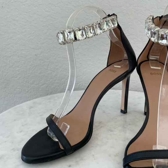 Boss Janet High-Heeled Sandals in Nappa Leather with Rhinestone Strap Size 38 - Picture 4 of 13